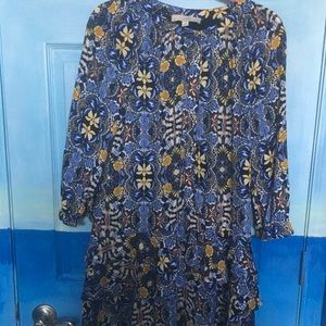 Loft Flirty Floral Dress with Ruffle Sleeve & Hem